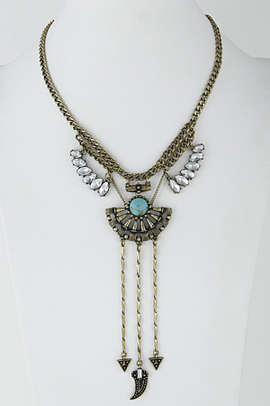 Chain Drop Antique Inspired Rhinestone Necklace 6HCG7